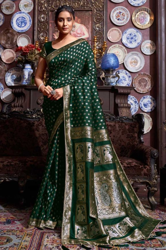 Buy Online Green Banarasi Silk Trendy Saree : 130498 -