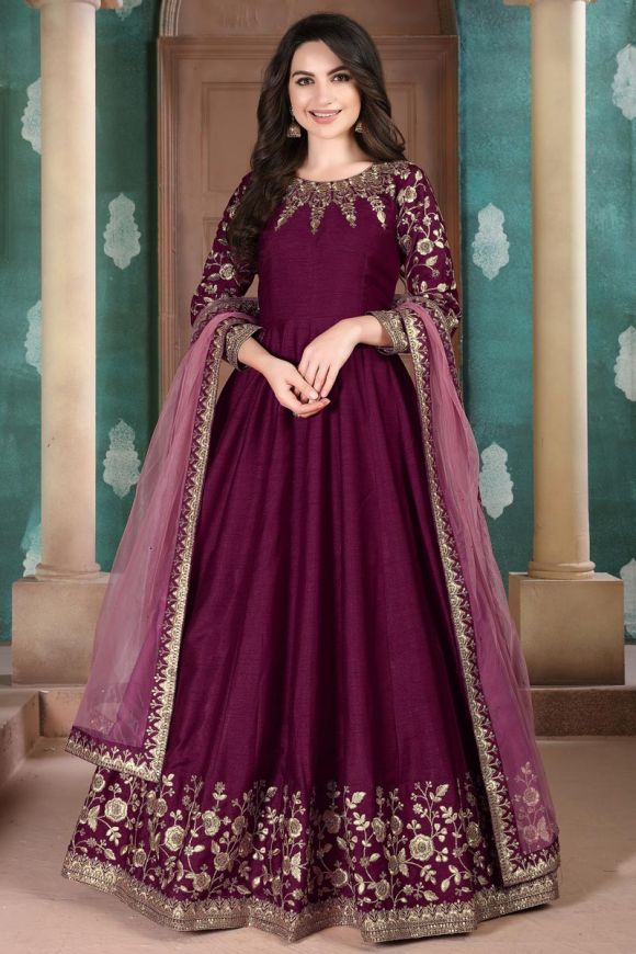 2047 MAdhuri Dixit's purple anarkali gown – Shama's Collection