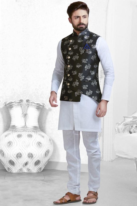 Plain Pure Linen Modi Jacket | Exotic India Art
