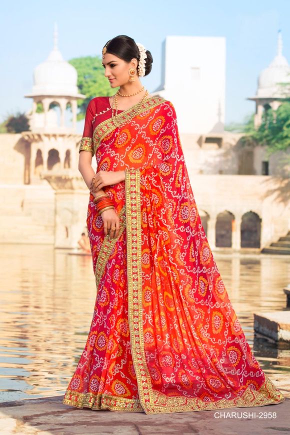 digital printed jaipuri sarees wholesaledesigns pure georgette bandhani  saree