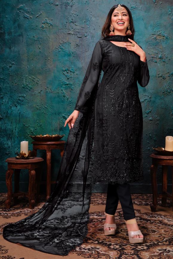 FabDoha - Elegant Embroidered Net Fabric Gown Style Dress For Women -  PMM2177 Gown: Fabric: Net Inner Fabric: Banglori Work: Embroidery Work  Stitch Type: Semi Stitched Size: Max Up To 48