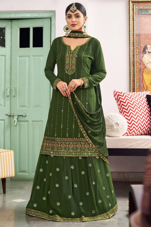 Mehndi Green Color Silk Saree... | Party wear sarees, Silk sarees, Art silk  sarees