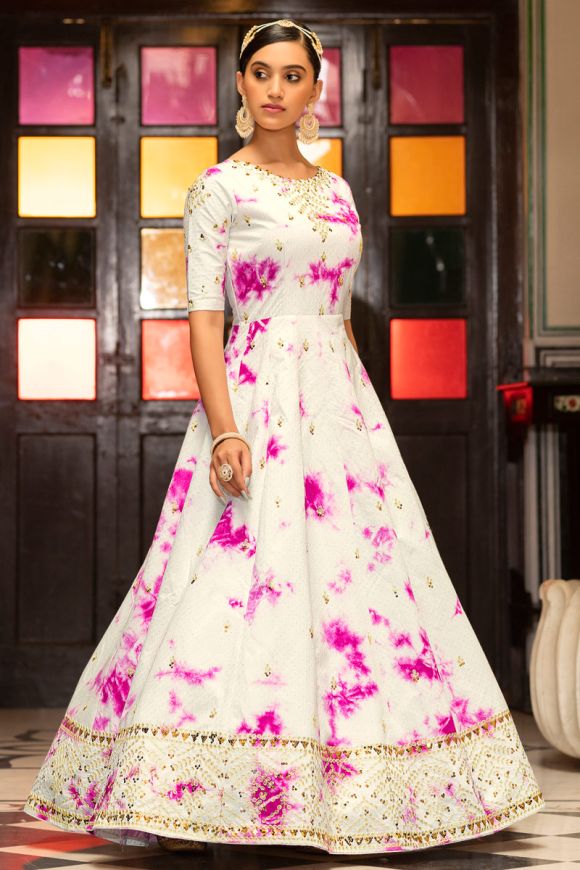 Embroidered Cotton Gown Dress in White - GW0391