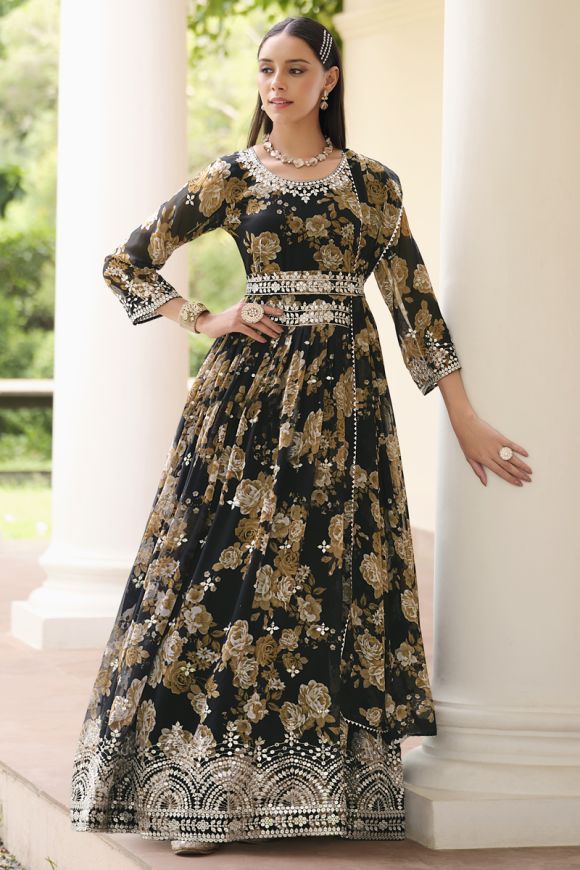 Buy Slit Style Anarkali - Special Cord & Stone Work Black Anarkali Suit –  Empress Clothing