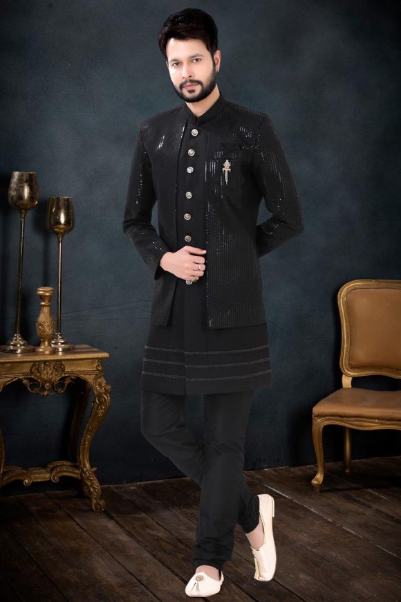 Men's Black Kurta Pajama: Buy Latest Men's Ethnic Wear Online | Utsav  Fashion
