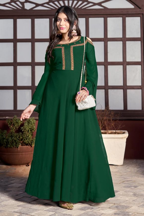 Green Net Embroidered Indowestern Gown|Online|Lovely Wedding Mall